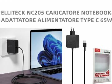 ELLITECK NC205 CARICATORE NOTEBOOK ADATTATORE ALIMENTATORE TYPE C 65W