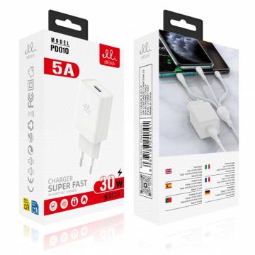 ELLITECK PD010 Caricatore Usb Da 5A Supercharge Caricabatterie Adattatore Muro 30W