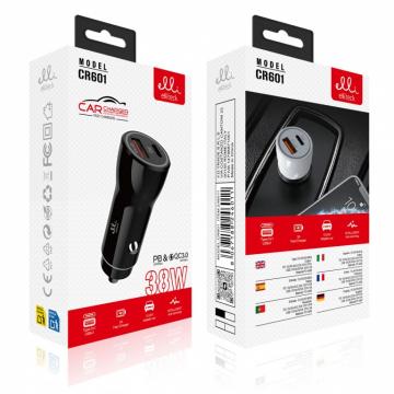 ELLITECK CR601 CARICABATTERIA PER AUTO Doppia Porta 20WUBS C E 18W USB