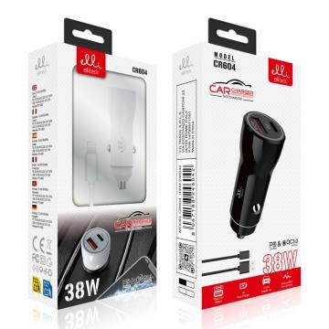 ELLITECK CR604 CARICABATTERIA PER AUTO Doppia Porta CON CAVO Lightning