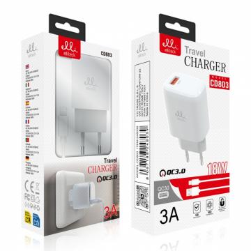 ELLITECK CD803 Caricatore USB DA 5A Supercharge Caricabatterie 18W CON CAVO LIGHTNING