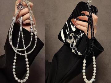 ELLITECK GS416 Cordino per telefono lungo e regolabile con cristalli, pietre preziose e perle