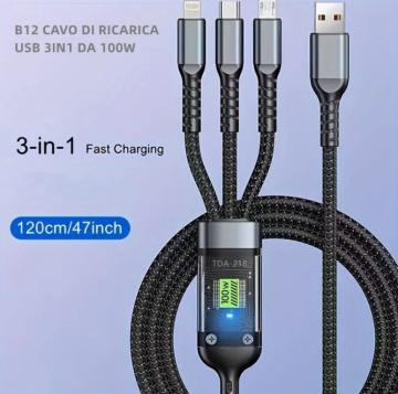 ELLITECK B12 CAVO DI RICARICA USB 3IN1 DA 100W