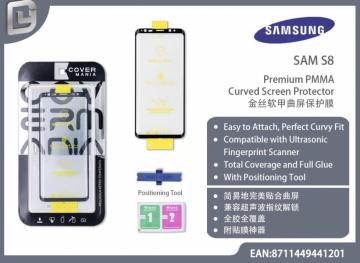 pellicola PMMA curvato con posizionatore per samsung s8 nero ultrasonic compatihble total cover full glue